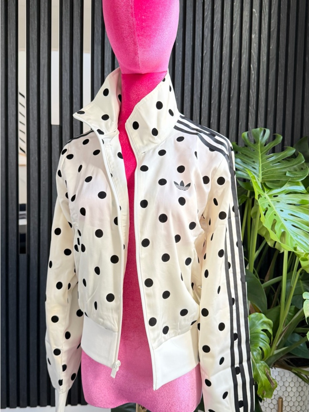 adidas Originals White Polka Dot Track Jacket with Black Stripes